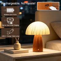 Lampe de nuit en forme de champignon Wabi Sabi minimaliste japonaise, lampe tactile LED en bois, solution d'éclairage décorative moderne