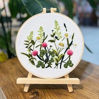 Kit de broderie au point de croix en coton 20x20cm pour adultes, DIY, avec motifs floraux et végétaux, pour la couture et le tissage