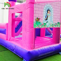 Princesse Gonflable Palais Combo de Fête D'anniversaire de Fille Rose gonflable Château Videur Avec panier de Basket Pour Les Enfants