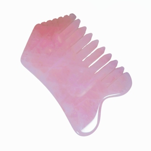 Peigne Guasha en quartz rose naturel, peigne de massage multifonctionnel en cristal pour le cuir chevelu, le visage, le corps, le grattage des points d'acupuncture - Product Image 1