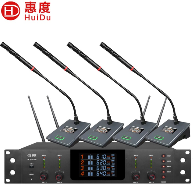 HDS-5400 UHF True Diversity 4 Channel Wireless Microphone 250m Long Range Handheld Lapel Mic System for Conference Stage