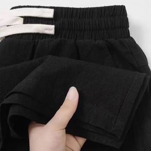 Pantalones casuales de lino para hombre, de verano, con cintura elástica, de secado rápido, holgados, de pierna recta, estilo chino, pantalones largos de tela fina para uso diario - Product Image 3