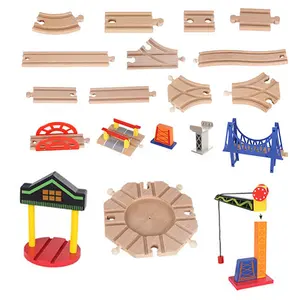 Accessoires de voie de Train en bois véhicules jouets pour enfants Compatible modèle de Train en bois voiture de construction Rail de Transit piste de stationnement jouet