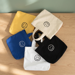 Bolsa de lona con diseño de cara sonriente, tamaño mediano, para uso diario, para compras, en varios colores, con asa larga. - Product Image 6