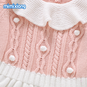 Nuovo stile 2024 Mimixiong bambina colore combinato vestiti a maglia 100% cotone <span class=keywords><strong>bella</strong></span> pagliaccetto estivo del bambino per le ragazze - Product Image 3