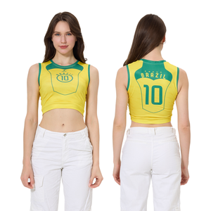 Top <span class=keywords><strong>da</strong></span> <span class=keywords><strong>calcio</strong></span> di nuovo Design per donne della squadra nazionale brasiliana senza maniche Top corto ad alta elasticità maglia <span class=keywords><strong>da</strong></span> ragazza di <span class=keywords><strong>calcio</strong></span> alla moda - Product Image 4