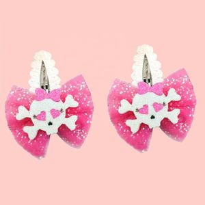 Pinzas para el Cabello con Lazo Rosa para Niñas, Juego de 2 Piezas, Pasadores con Encaje y Brillantina, Accesorios para el Cabello - Product Image 2