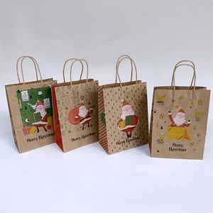 <b>Small</b> Size Brown Kraft Paper <b>Gift</b> <b>Bags</b> With Santa Claus Print Recyclable Holiday Packaging Sack in Stock for Party Favor Use - Product Image 3