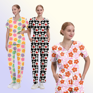 Juego de uniformes médicos estampados personalizados para mujer, uniforme médico superior y Jogger elástico suave de 2 piezas para enfermeras, técnicos veterinarios dentales - Product Image 2
