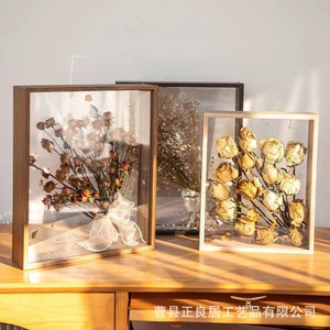 Dried Flower Photo <b>Frame</b> Wooden Rectangular Double Side Tabletop Display Box Preserved Rose Handmade Home Decor - Product Image 1