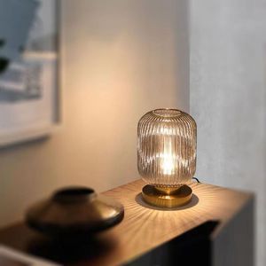 Lámpara de Mesa Moderna Nórdica de Vidrio con Pantalla Ovalada Acanalada, Control Táctil, con Cable, Luz Ambiental para Dormitorio, Sala de Estar, Decoración - Product Image 1