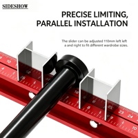 Règle de positionnement réglable en alliage d'aluminium pour l'installation de penderies et le travail du bois, avec butée de positionnement auxiliaire pour la fixation de supports