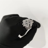 Bague TKJ Factory Stock Hop Zircon entièrement sertie de zircons, motif Dollar creux, pour homme