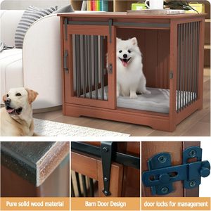 TAOHFE Masif Ahşap Köpek Kafesi Mobilya Kulübesi Orta Boy Köpekler İçin 2 Tip Kapılı Çiftlik Evi Tarzı İç Mekan Kullanımı Tüm Mevsimler Kapalı Yok - Product Image 5