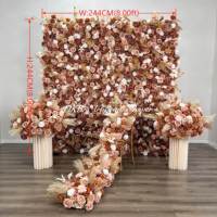 Nouvelle décoration murale en fleurs artificielles brunes, toile de fond en fleurs artificielles de qualité supérieure, 8 pieds x 8 pieds, pour la décoration de la maison et des mariages