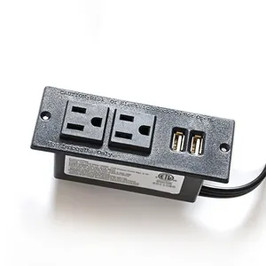 美式家具配电单元办公室美国电源板隐藏式安装带USB的书桌电源插座