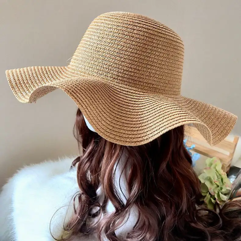 Factory wholesale cheap breathable super fairy hats female summer wave side beach trip vacation sun shade board straw hats