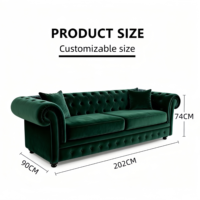 Canapé d'angle moderne Chesterfield 3 places en tissu velours avec pieds en bois pour entrepôt et usage scolaire