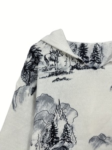 <span class=keywords><strong>Pull</strong></span> à capuche pour femme motif paysage montagneux 2026, col en <span class=keywords><strong>V</strong></span>, manches longues, imprimé croquis, 100 % polyester, idéal pour l'extérieur et le style zen - Product Image 5