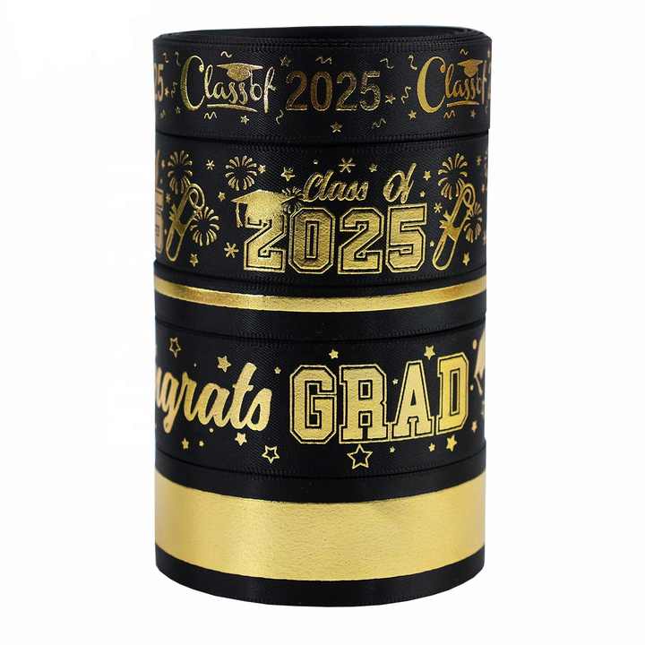 Black Gold Class of 2025 Satin Ribbon Congrats Grad Ribbon Gift ...