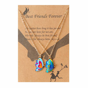 Collier meilleur ami cadeaux d'anniversaire filles femmes amis collier papillon en émail - Product Image 6