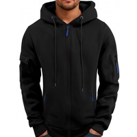 Sweat-shirt à capuche zippé pour homme, automne et hiver, avec poignets amples et poches, un cardigan sportif et décontracté