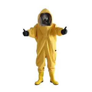 Setelan pelindung bahan kimia, setelan lengkap warna kuning muda kelas atas dengan pelindung tampilan besar untuk pekerjaan kimia pertanian medis