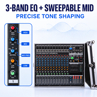 Console de mixage amplifiée 12 canaux EM-12ant 600W x 2 avec amplificateur de puissance, flight case, égaliseur 7 bandes, 24 DSP, USB, Bluetooth, 48V pour scène live et église