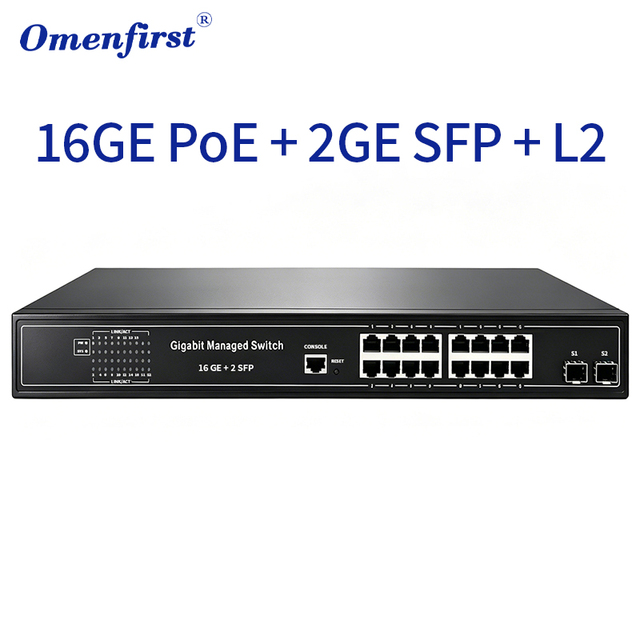 L2 Managed 16 Port Gigabit PoE Switch with 2 SFP Slots Web Managed Layer 2 Network Switcher 1000Mbps for Enterprise Office