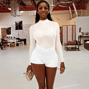 Hot bán dropship đại lý bán lẻ Romper Playsuit 2022 mùa xuân Bán buôn phụ nữ Playsuits Rhinestone jumpsuits Playsuits bodysuits - Product Image 3