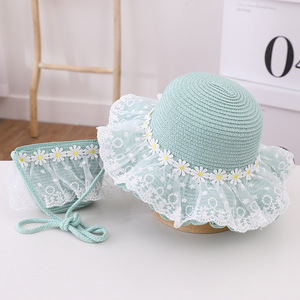 Nhà Máy Nóng Bán Bé Phụ Kiện 2Pcs Trẻ Em Của Ngoài Trời Giải Trí Che Nắng Đa Năng Ren Mũ Rơm + Túi Thiết Lập - Product Image 5