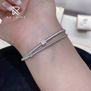 Pulsera de línea dorada de doble capa Rochime, joyería de circón 5a chapada en rodio de Plata de Ley 925 para mujer - Product Image 6