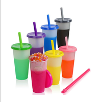 Grande réduction : Gobelets réutilisables en plastique pour enfants, changeant de couleur, 710 ml (24 oz), avec couvercles et pailles, pour boissons glacées de Noël