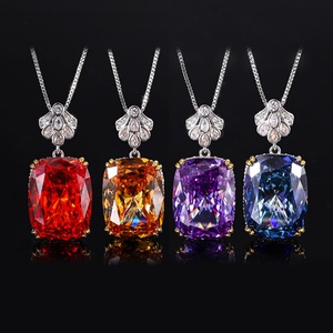 Wholesale High Quality Eco-friendly <b>Copper</b> 15*20mm Colorful Cubic Zirconia Solitaire Simple Pendant Necklace for Women Gift - Product Image 5