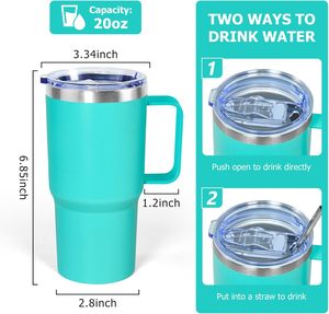 Gobelet <span class=keywords><strong>isotherme</strong></span> personnalisé avec logo, 20 oz, avec poignée, revêtement en poudre, tasse de voyage en acier inoxydable, tasse <span class=keywords><strong>à</strong></span> <span class=keywords><strong>café</strong></span> isolée sous vide avec couvercle - Product Image 2