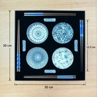 Ensemble cadeau de vaisselle et baguettes en porcelaine bleue et blanche pour 4 personnes, vaisselle japonaise, boîte cadeau, vente en gros, personnalisable