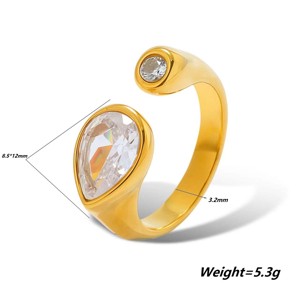 แหวนเปิดประดับเพชรทรงหยดน้ำ สไตล์แฟชั่นหรูหราเบาๆ - สำหรับผู้หญิงใส่ในชีวิตประจำวันและการสังสรรค์แบบสบายๆ - Product Image 5