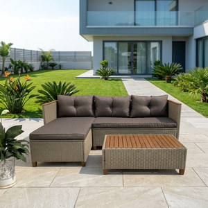 Ensemble de canapés modernes en rotin tressé, fabrication vietnamienne, best-seller, avec coussins en polyester KD, résistant aux intempéries, pour jardin, salon et cour. - Product Image 1
