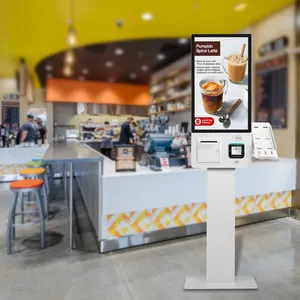Impresora de pie/modo de pared, pantalla táctil, menú Digital, quiosco de pedidos, sistema de pago propio para interiores con Android Rk3568 NFC QR