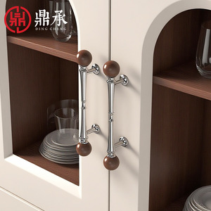 Poignées de porte d'armoire Dingcheng en bois de noyer, boutons ronds en laiton massif pour tiroirs, armoires et tables de chevet - Product Image 2