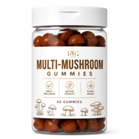 Gummies SYC BIO Multi Champignons Ashwagandha Reishi Crinière de Lion Formule de Soutien Quotidien au Bien-être 60 Unités Sans Gluten Marque Privée