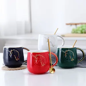 Yding定制Logo陶瓷独角兽咖啡杯，独角兽陶瓷 + 马克杯印花陶瓷杯促销