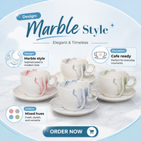 Ensemble tasse et soucoupe à expresso en céramique à motif marbré, écologique, durable, style moderne LEXI, emballage carton de haute qualité, pour la maison et le café