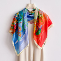 Écharpe carrée en fausse soie imprimé trésors océaniques pour femme, grand châle de luxe, foulard de protection solaire, cache-cou, hijab tendance