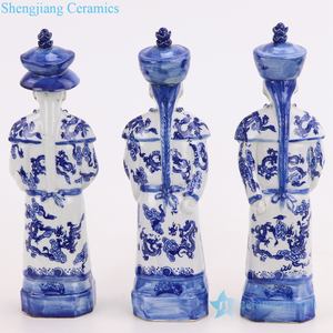 Statua in Ceramica Blu e Bianca RZKC25/27 dei 3 Imperatori della Dinastia Qing Cinese - Product Image 3