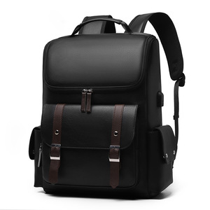 Retro Geometric Zipper PU Large Capacity USB Port Unisex Waterproof Laptop Fashion Multifunction Business <b>Backpack</b> Daily Travel - Product Image 2