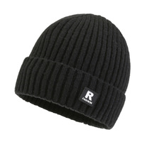 Bonnet unisexe en tricot côtelé avec patch R, épais et chaud pour l'hiver, avec revers, personnalisable avec logo