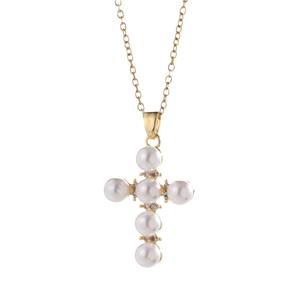 Factory Low Price Quality Excellent Copper Plated Real Gold Cross <strong>Pearl</strong> Zircon <strong>Pendant</strong> Fashion <strong>Necklace</strong> Women - Product Image 1