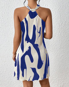 เดรสสั้นทรงเอ พิมพ์ลายนามธรรม คอ halter แขนกุด สำหรับ<span class=keywords><strong>ผู้หญิง</strong></span> สไตล์ลำลอง ใส่เที่ยว ปาร์ตี้ คลับ ทรงหลวม หลายสี - Product Image 4