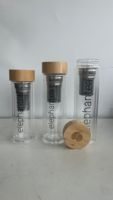 Mug de voyage isotherme personnalisé de 500 ml à double paroi, anti-fuite, en verre, avec infuseur en acier inoxydable et couvercle en bambou
